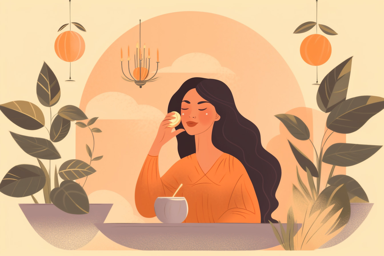 Illustration of a woman practicing self-care, self-care habits, mental health